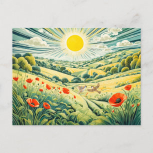 Carte Postale Traverser le champ de pavot avec Flèches