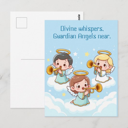 Carte Postale Tree Guardian Angels jouant de la trompette (Devant / Derrière)