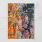 Carte Postale Tree Mixed Media Collage Pink Orange Blue Black (Devant)