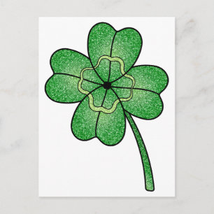 Carte Postale Trèfle à quatre feuilles pailleté