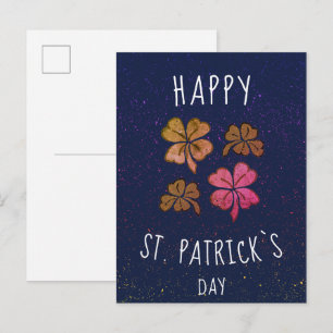Carte Postale Trèfle Chanceux Rose St. Patrick jour heureux