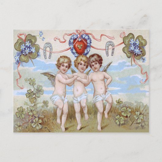Carte Postale Trèfle de fer à cheval d'ange chérubin (Devant)