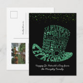 Carte Postale Trèfle Pailleté Leprechaun | Saint-Patrick (Devant / Derrière)