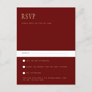 Carte Postale Trending Modern Bourgogne Gold Wedding RSVP Postca