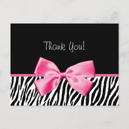 Carte Postale Trendy Black And White Zebra Print Rose Ribbon (Devant)