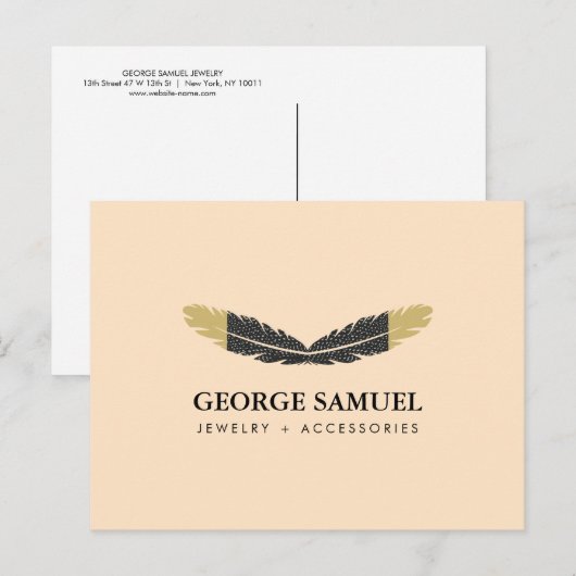 Carte Postale Trendy Gold Dipped Boho Feather Designer Pink  (Devant / Derrière)