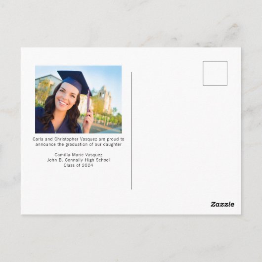 Carte Postale Trendy Graduation Photo White Script Overlay (Dos)