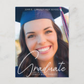 Carte Postale Trendy Graduation Photo White Script Overlay (Devant)