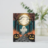 Carte Postale Trendy spooky Halloween Pumpkin Ghost Moon forest (Debout devant)