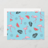 Carte Postale Trendy Tropical Flamingo & Watermelon Pattern (Devant / Derrière)