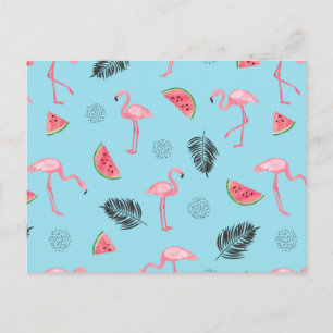 Carte Postale Trendy Tropical Flamingo & Watermelon Pattern