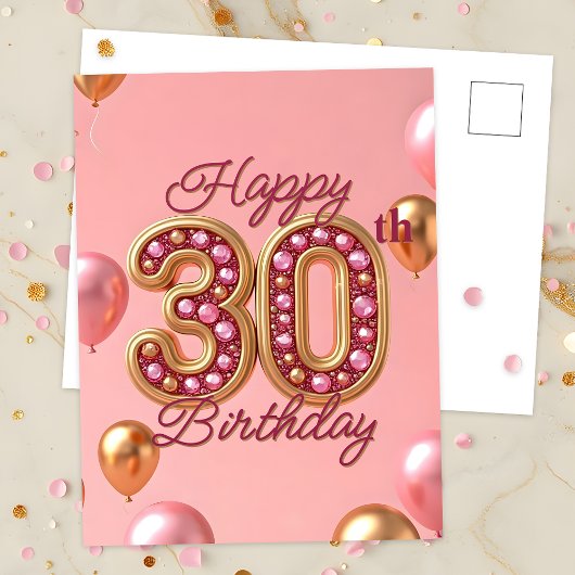 Carte Postale Trente ans élégants rose et or, étape d'anniversai