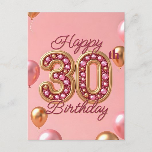 Carte Postale Trente ans, rose et or élégants : un anniversaire (Devant)