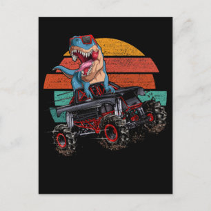 Carte Postale Trex Monster Truck Boys Dirt Race Retro Dinosaur