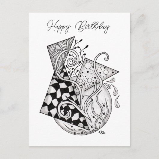 Carte Postale Triangle floral, dessin de Tangle - (Devant)