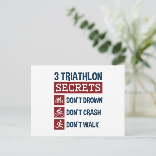 Carte Postale Triathlon Funny 3 Secrets Don't Drown Crash Walk (Debout devant)