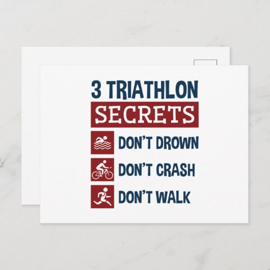 Carte Postale Triathlon Funny 3 Secrets Don't Drown Crash Walk (Devant / Derrière)
