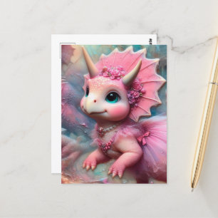 Carte Postale Tricératops adorables en robe rose