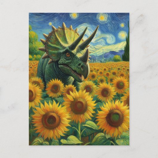 Carte Postale Tricératops Dino dans le champ de tournesol Van Go (Devant)