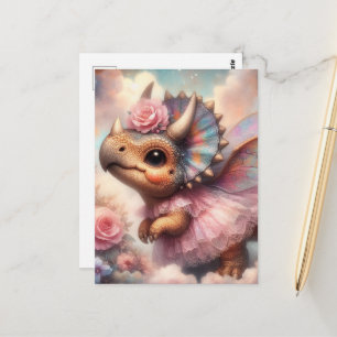 Carte Postale Triceratops mignon dans une robe rose