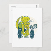 Carte Postale Tricératops VÉGAN COOL Dinosaure Haltérophilie (Devant / Derrière)