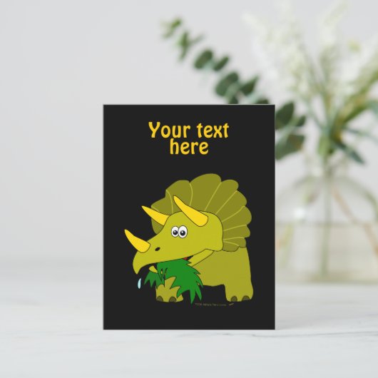 Carte Postale Tricératops Vert Cute Dinosaure Dessin (Debout devant)