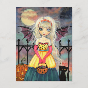 Carte Postale Trick or Treat Charmant Vampire et Chat d'Hallowee