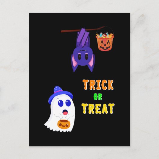 Carte Postale Trick Or Treat chauves-souris bonbons 31 octobre R (Devant)