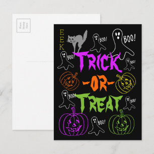 Carte Postale Trick or Treat Halloween Thème Citrouille Ghost Ch