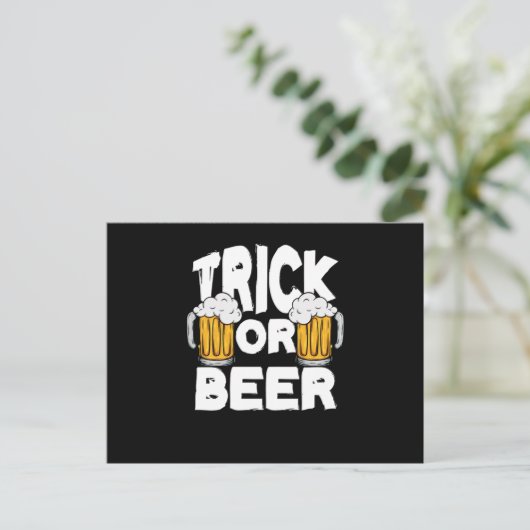 Carte Postale Trick Ou Bière Halloween Citrouille Trick Ou Treat (Debout devant)
