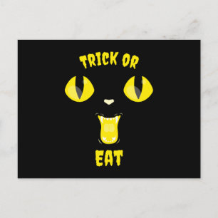 Carte Postale Trick ou Manger Drôle Chat Affamé Halloween