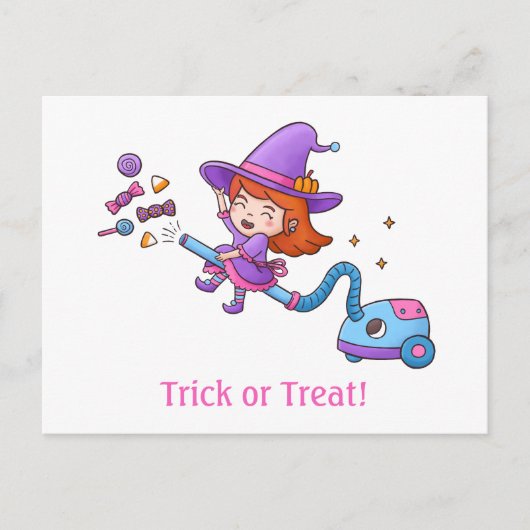 Carte Postale Trick ou traitement avec petite sorcière sur netto (Devant)