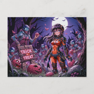 Carte Postale Trick ou traiter Halloween Zombies distribuer le c