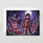 Carte Postale Trick ou traiter Halloween Zombies distribuer le c (Devant / Derrière)