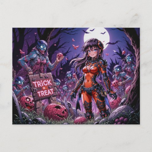 Carte Postale Trick ou traiter Halloween Zombies distribuer le c (Devant)