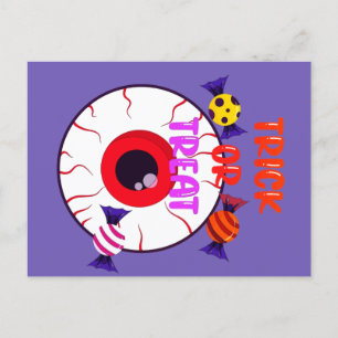 Carte Postale Trick Ou Treat - Eyeball Géant Et Bonbons Hallowee