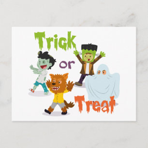 Carte Postale Trick ou Treat Monster Costume Enfants
