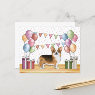 Carte Postale Tricolore à tête rouge Pembroke Corgi Pastel Anniv