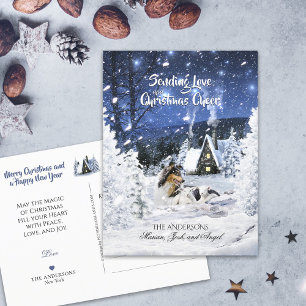 Carte Postale Tricolore Collie & Lampes dans la nuit neige - Vac