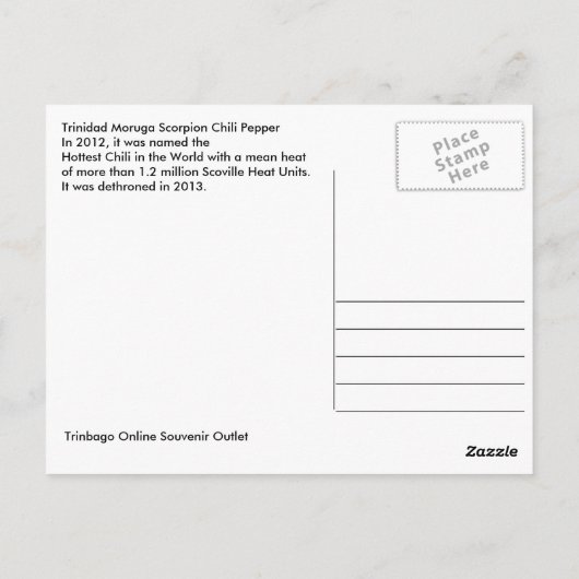 Carte postale Trinidad Moruga Scorpion Chili Peppe (Dos)