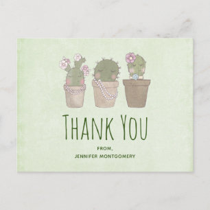 Carte Postale Trio de cactus souriants mignons aquarelle remerci