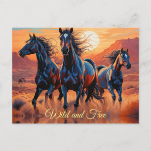 Carte Postale Trio de chevaux sauvages dans le désert