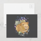 Carte Postale Trio de cochons d'Inde mignons Gris foncé minimali (Devant / Derrière)
