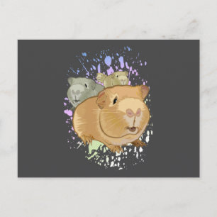 Carte Postale Trio de cochons d'Inde mignons Gris foncé minimali