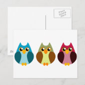 Carte Postale Trio de hibou coloré (Devant / Derrière)