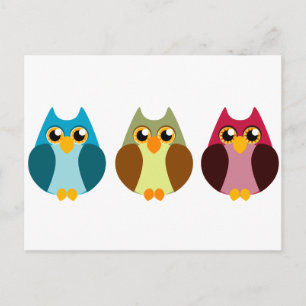 Carte Postale Trio de hibou coloré