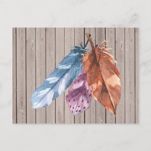 Carte Postale Trio de plumes bleu pourpre Brown