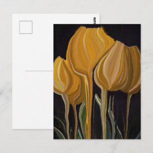 Carte Postale Trio de Tulipes Dorées sur Fond Noir