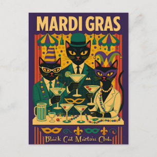 Carte Postale Trio du Club Martini Black Cat Mardi Gras