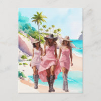Trio rose cowgirl côtière sur l'île tropicale